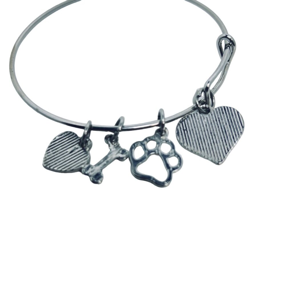 Silver Tone You Had Me At Woof And Love My Dog Charms Bangle Bracelet  (5501) - Picture 4 of 4